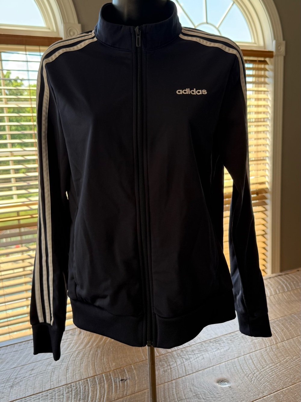 adidas Black Track Jacket with White Stripes